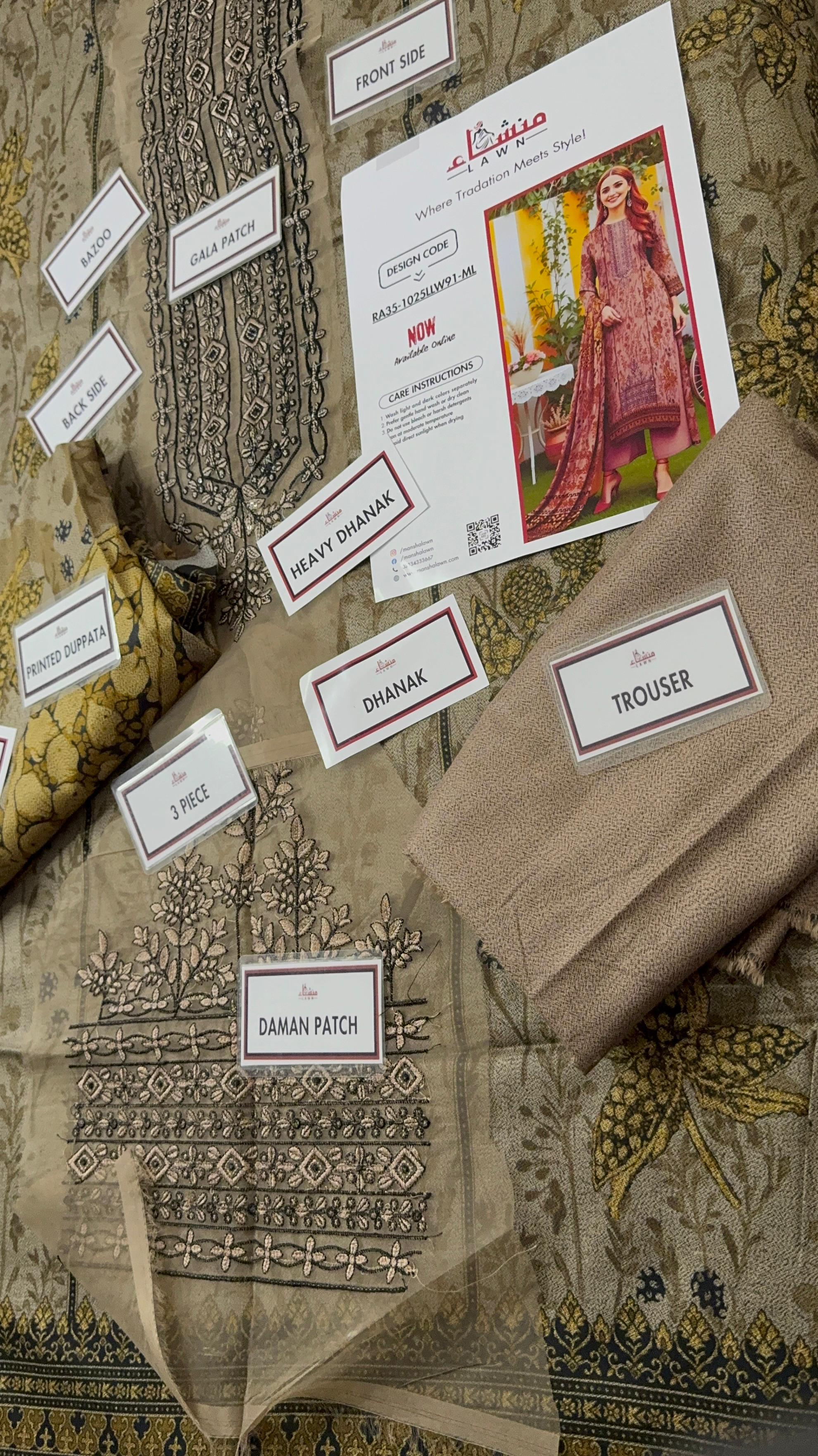 3 Piece Embroidered Dhanak Unstitched Suit –  Fancy Collection Luxury Winter Wear RA35-1025LLW91-ML