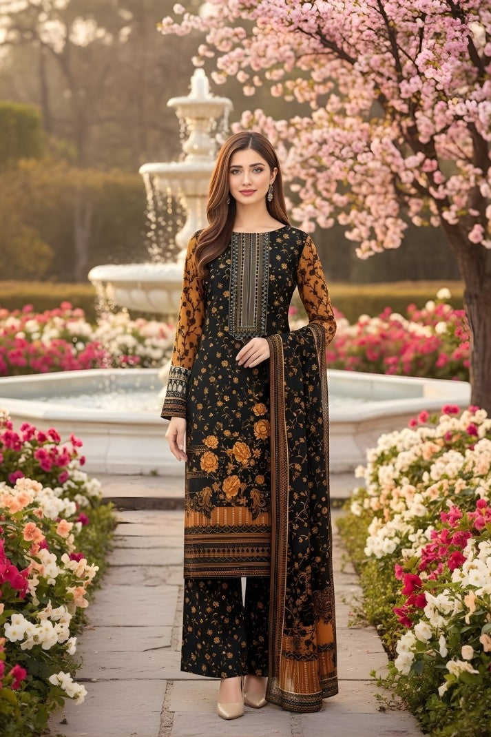 3 Piece Embroidered Dhanak Unstitched Suit –  Fancy Collection Luxury Winter Wear RA40-1025LLW91-ML