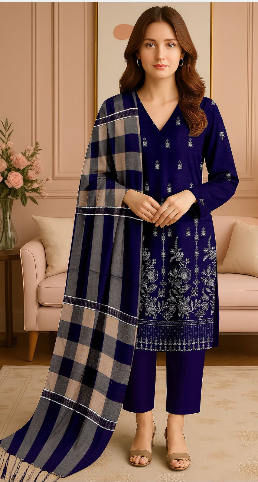 3 Piece Embroidered Dhanak Unstitched Suit –  Fancy Collection Luxury Winter Wear RA26-1025LLW91-ML