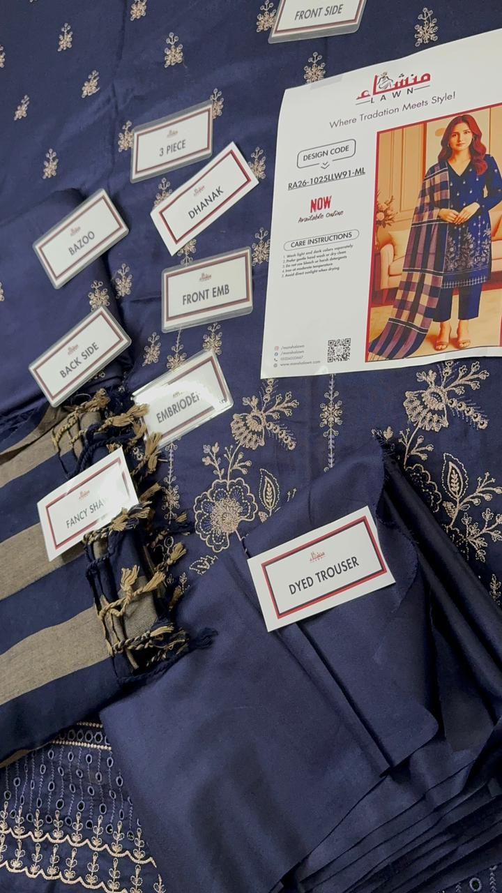 3 Piece Embroidered Dhanak Unstitched Suit –  Fancy Collection Luxury Winter Wear RA26-1025LLW91-ML