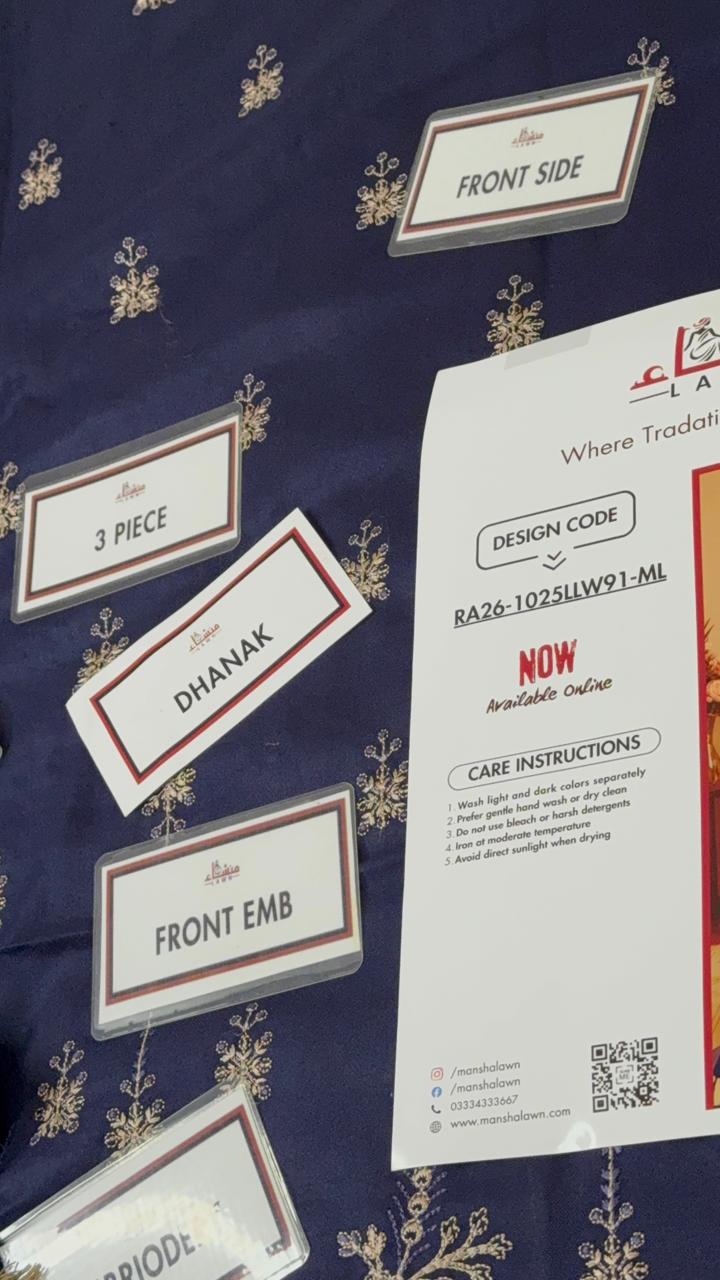 3 Piece Embroidered Dhanak Unstitched Suit –  Fancy Collection Luxury Winter Wear RA26-1025LLW91-ML