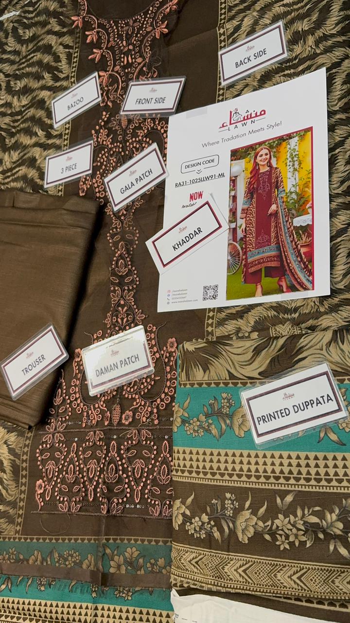 3 Piece Embroidered Khaddar Unstitched Suit –  Fancy Collection Luxury Winter Wear RA31-1025LLW91-ML