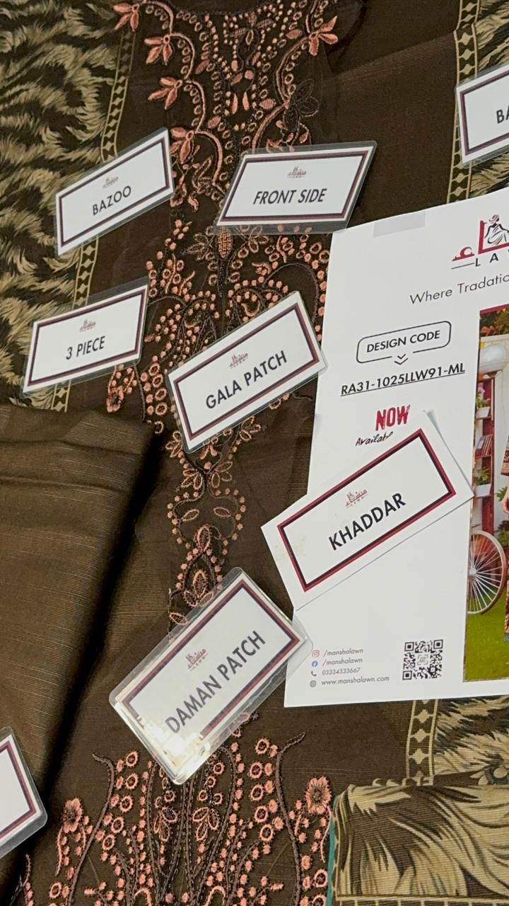 3 Piece Embroidered Khaddar Unstitched Suit –  Fancy Collection Luxury Winter Wear RA31-1025LLW91-ML