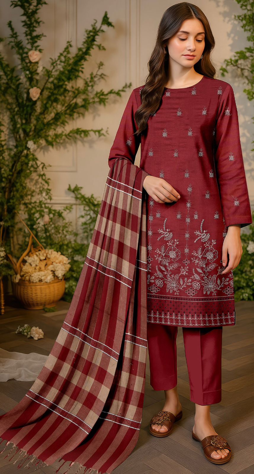 3 Piece Embroidered Dhanak Unstitched Suit –  Fancy Collection Luxury Winter Wear RA25-1025LLW91-ML