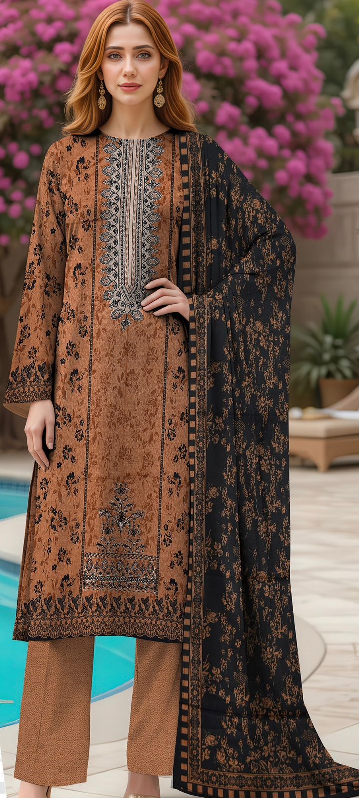 3 Piece Embroidered Dhanak Unstitched Suit –  Fancy Collection Luxury Winter Wear RA34-1025LLW91-ML