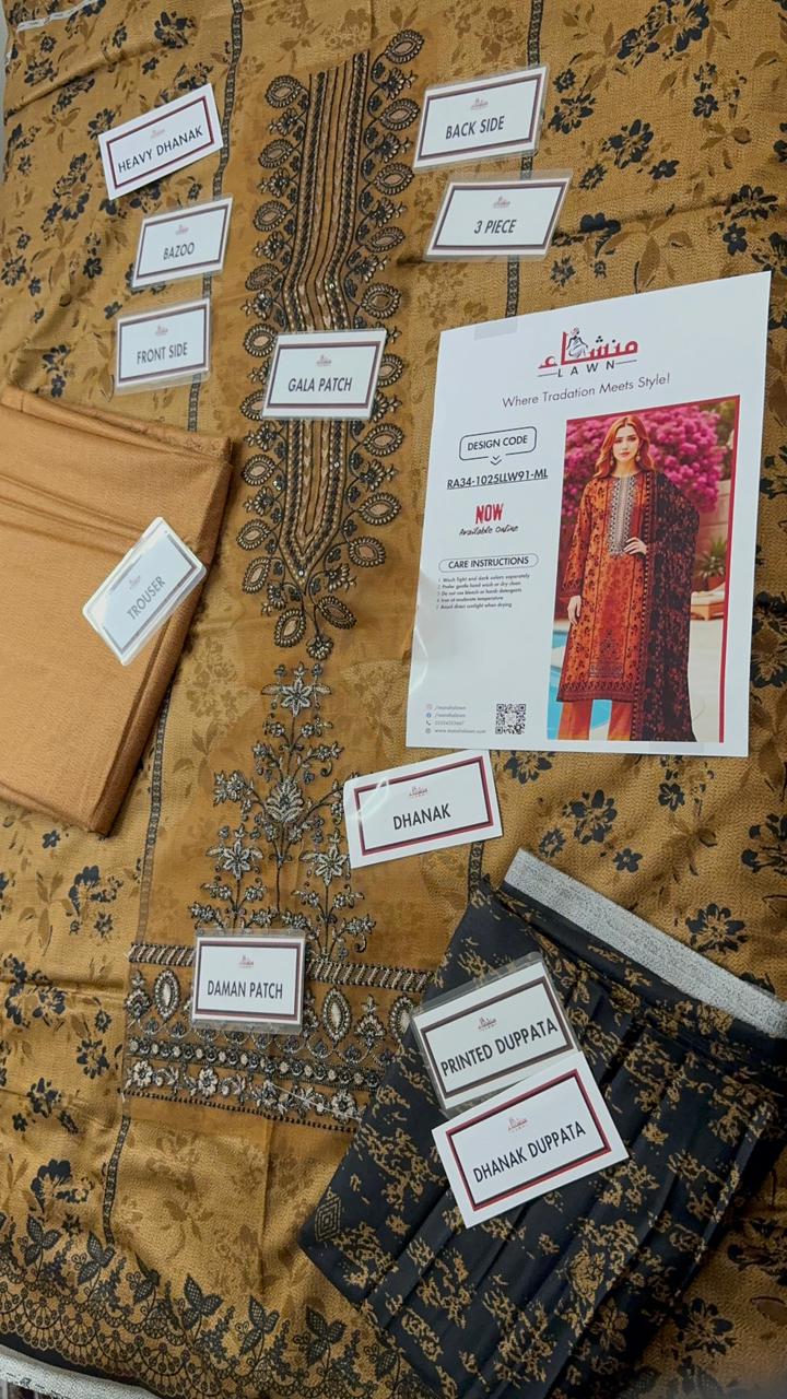 3 Piece Embroidered Dhanak Unstitched Suit –  Fancy Collection Luxury Winter Wear RA34-1025LLW91-ML