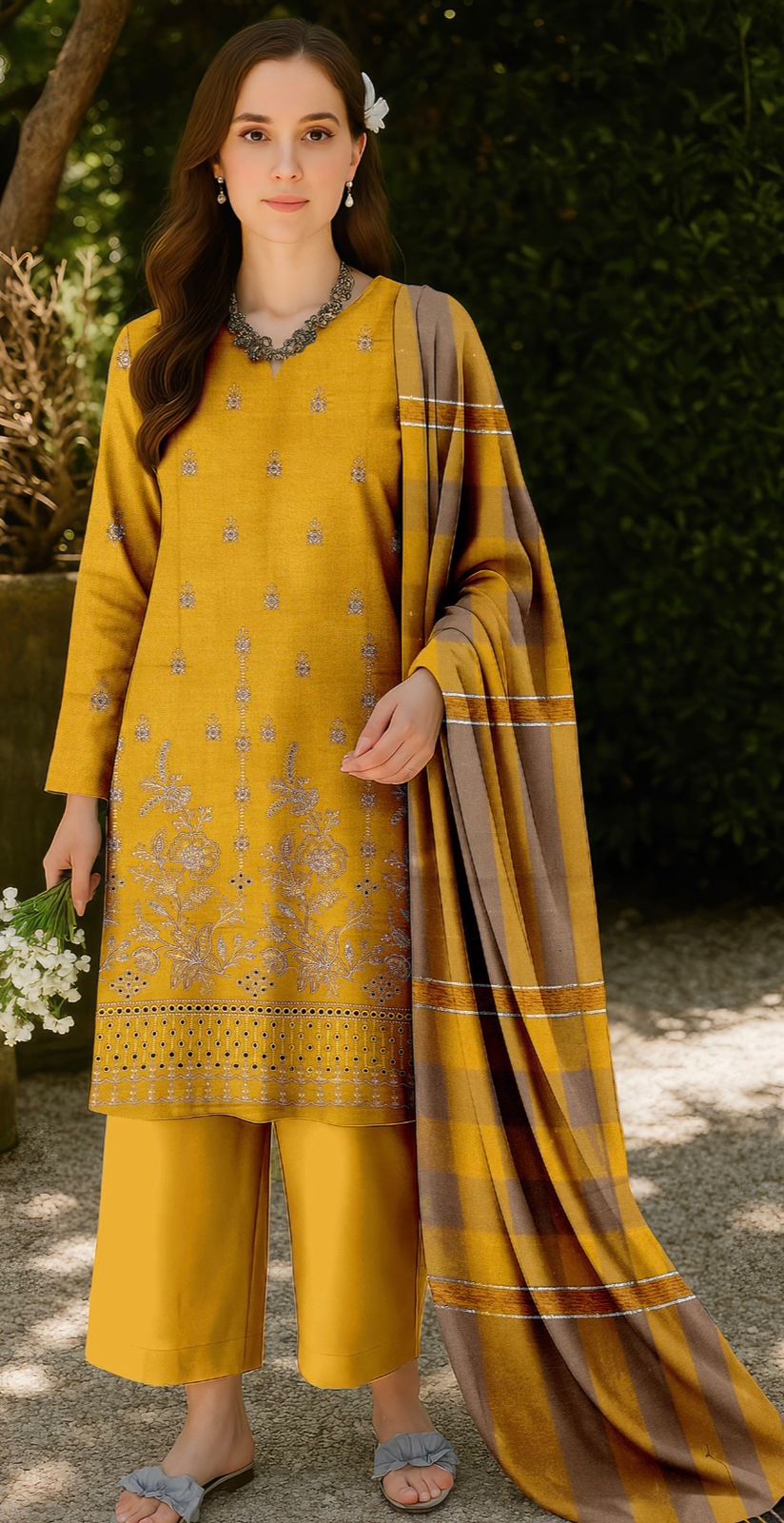 3 Piece Embroidered Dhanak Unstitched Suit –  Fancy Collection Luxury Winter Wear RA27-1025LLW91-ML