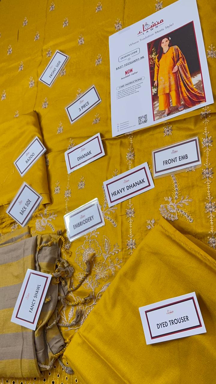 3 Piece Embroidered Dhanak Unstitched Suit –  Fancy Collection Luxury Winter Wear RA27-1025LLW91-ML