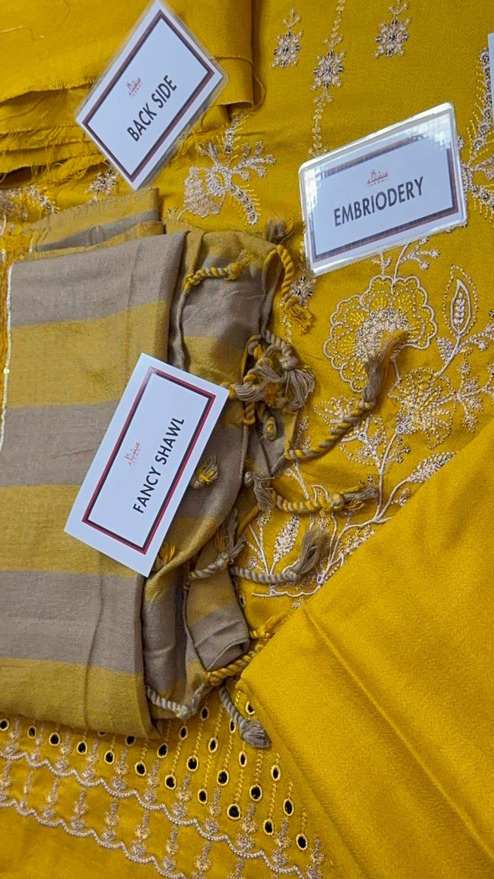 3 Piece Embroidered Dhanak Unstitched Suit –  Fancy Collection Luxury Winter Wear RA27-1025LLW91-ML