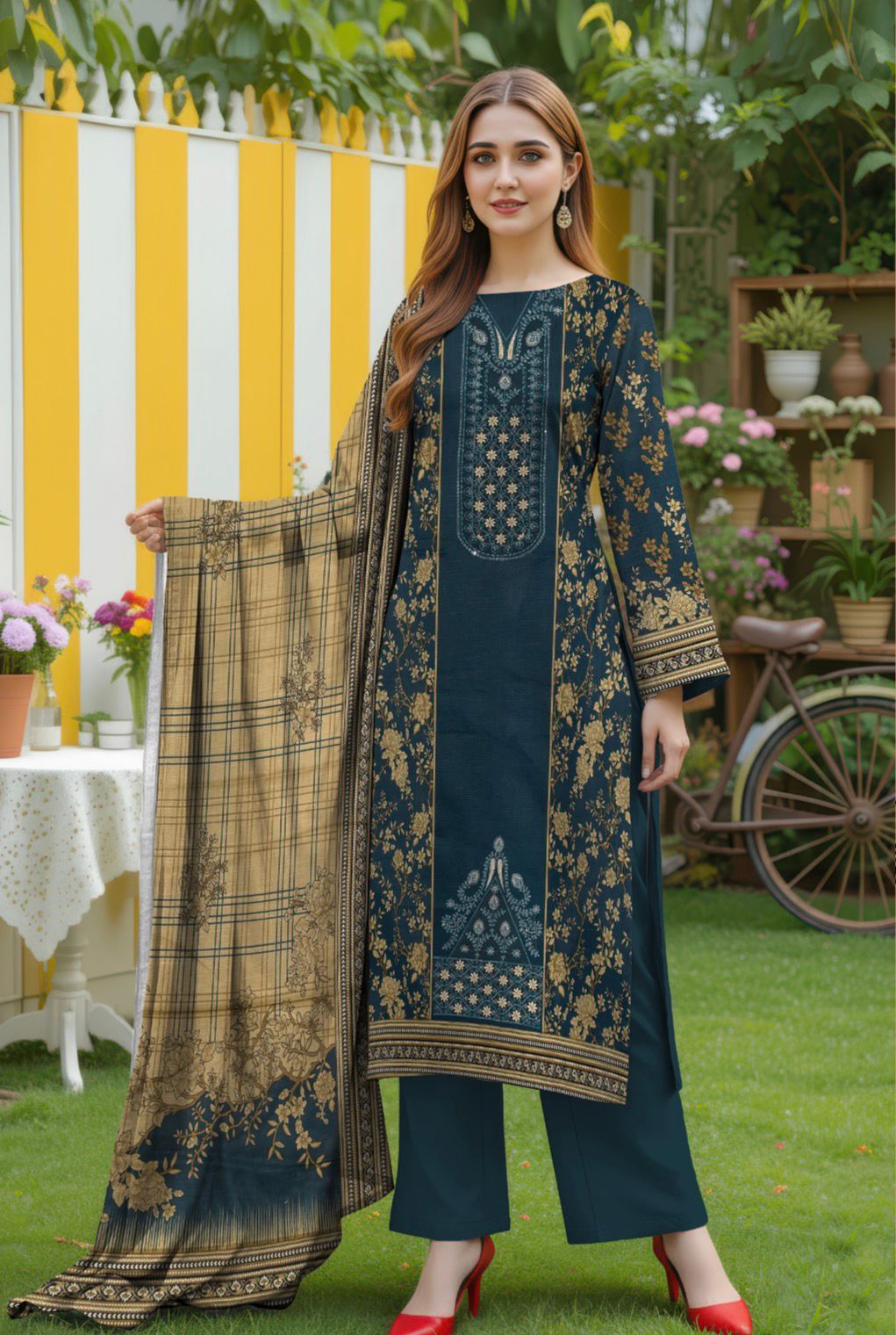 3 Piece Embroidered Khaddar Unstitched Suit –  Fancy Collection Luxury Winter Wear RA32-1025LLW91-ML