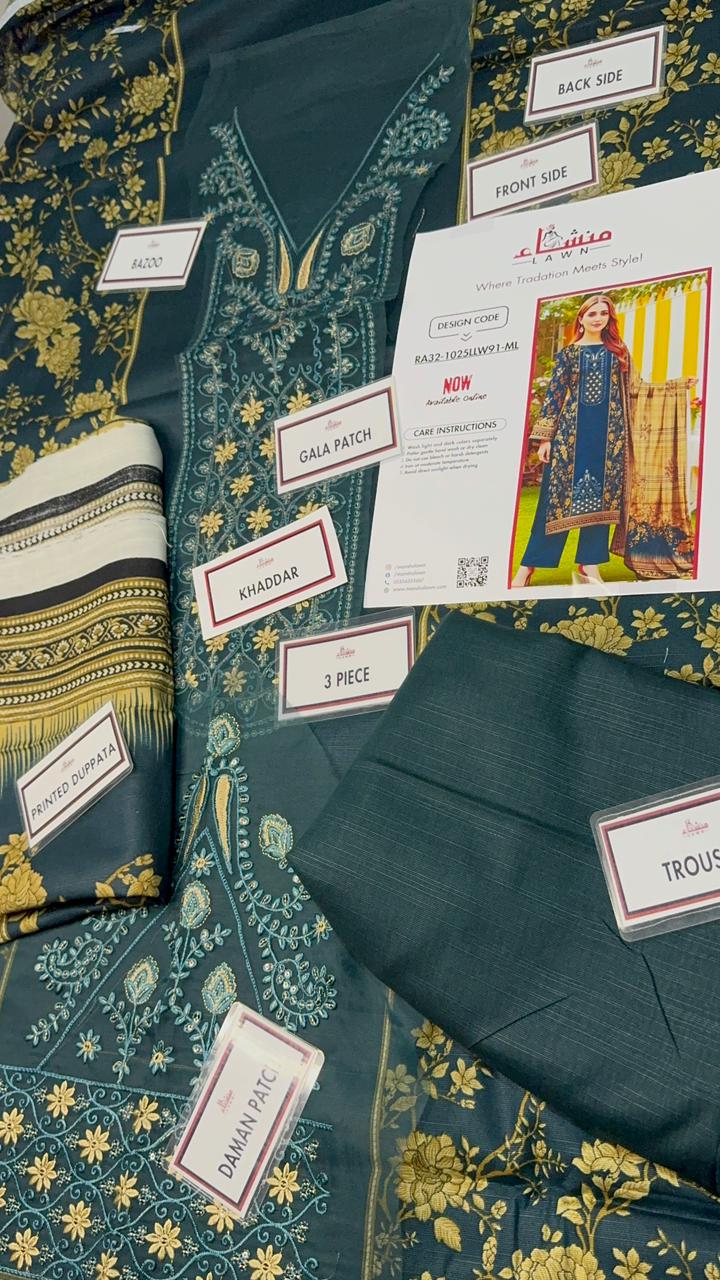 3 Piece Embroidered Khaddar Unstitched Suit –  Fancy Collection Luxury Winter Wear RA32-1025LLW91-ML