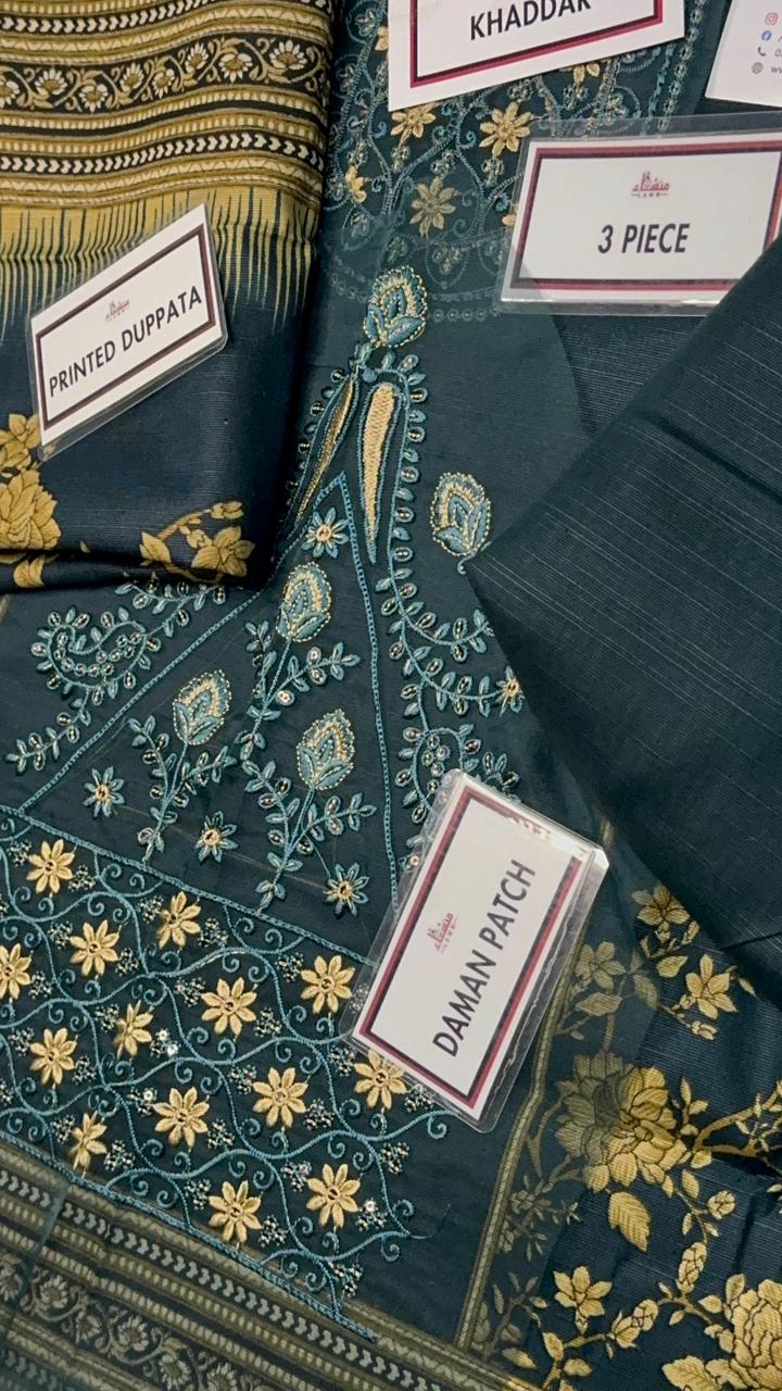 3 Piece Embroidered Khaddar Unstitched Suit –  Fancy Collection Luxury Winter Wear RA32-1025LLW91-ML