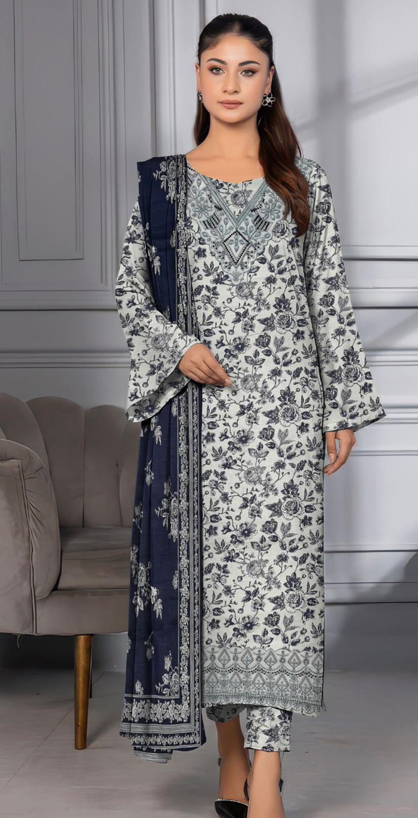 3 Piece Embroidered Khaddar Unstitched Suit –  Fancy Collection Luxury Winter Wear RA28-1025LLW91-ML