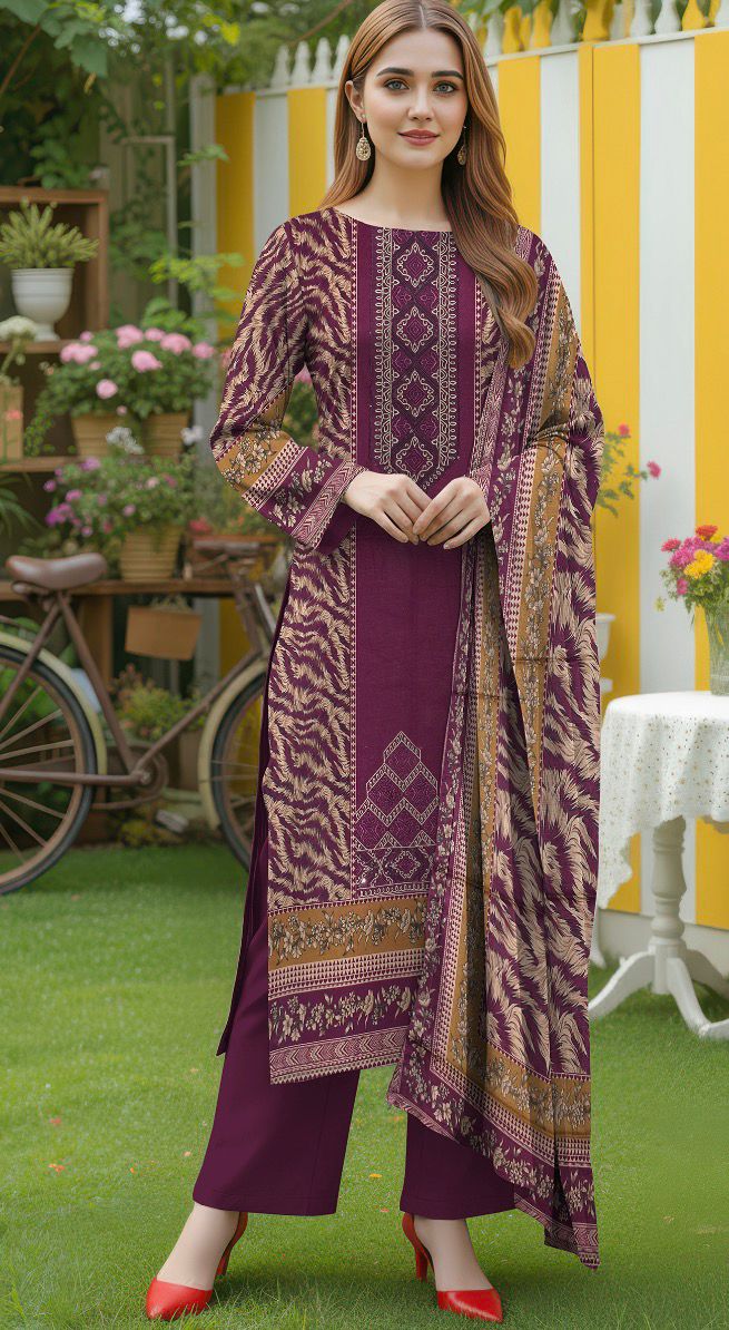 3 Piece Embroidered Khaddar Unstitched Suit –  Fancy Collection Luxury Winter Wear RA30-1025LLW91-ML