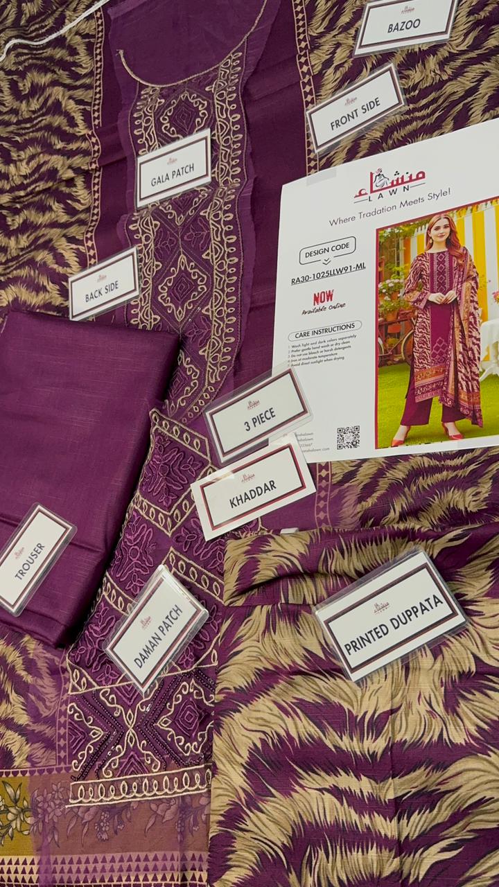 3 Piece Embroidered Khaddar Unstitched Suit –  Fancy Collection Luxury Winter Wear RA30-1025LLW91-ML