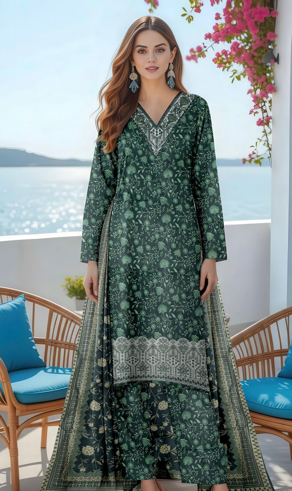 3 Piece Embroidered Dhanak Unstitched Suit –  Fancy Collection Luxury Winter Wear RA36-1025LLW91-ML