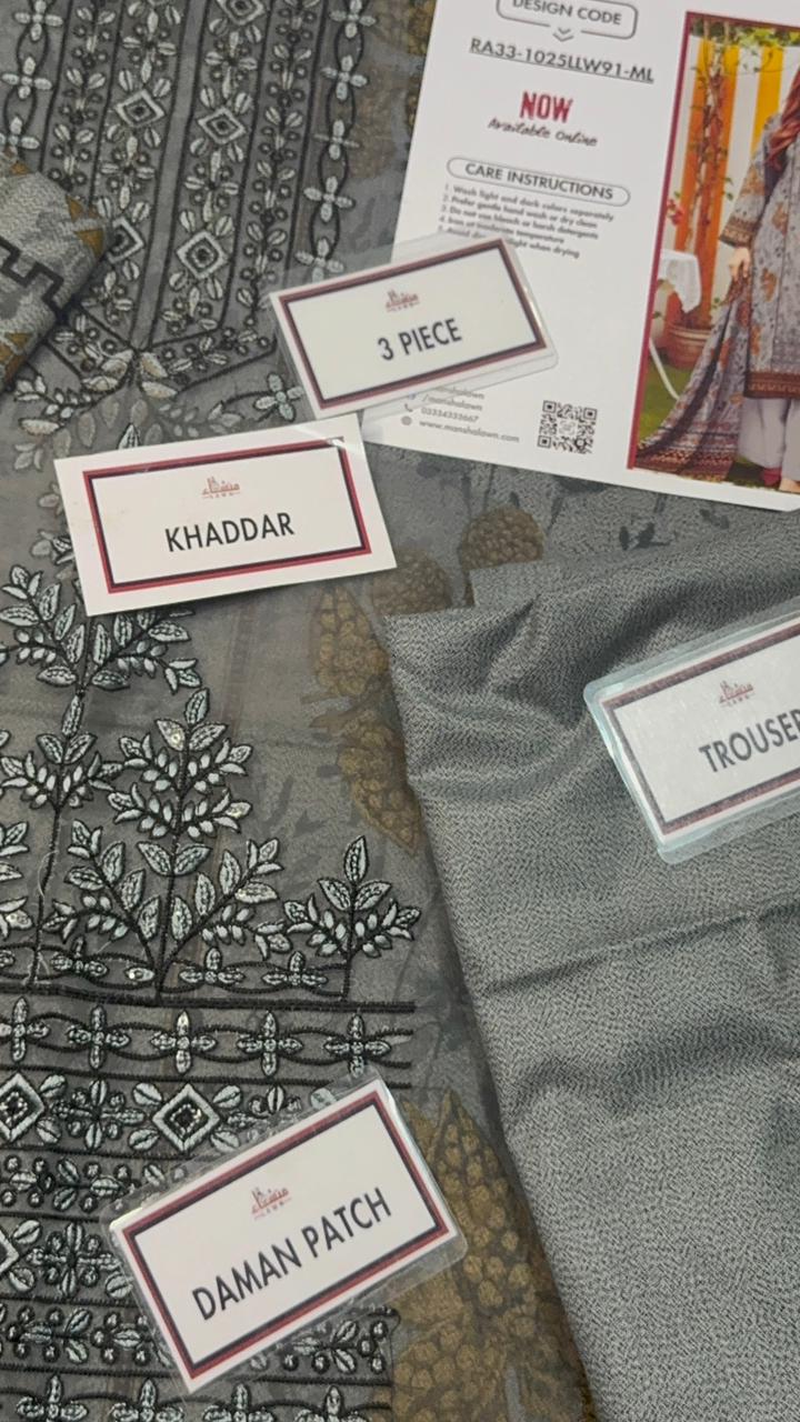 3 Piece Embroidered Khaddar Unstitched Suit –  Fancy Collection Luxury Winter Wear RA33-1025LLW91-ML