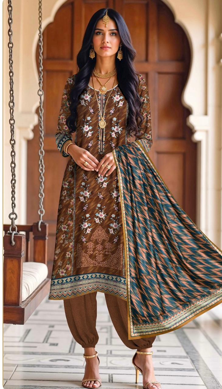 3 Piece Embroidered Dhanak Unstitched Suit –  Fancy Collection Luxury Winter Wear HA19-1025LLW90-ML