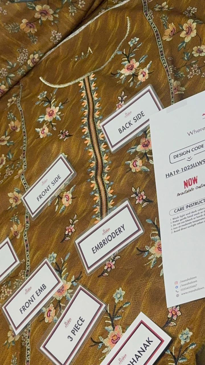 3 Piece Embroidered Dhanak Unstitched Suit –  Fancy Collection Luxury Winter Wear HA19-1025LLW90-ML