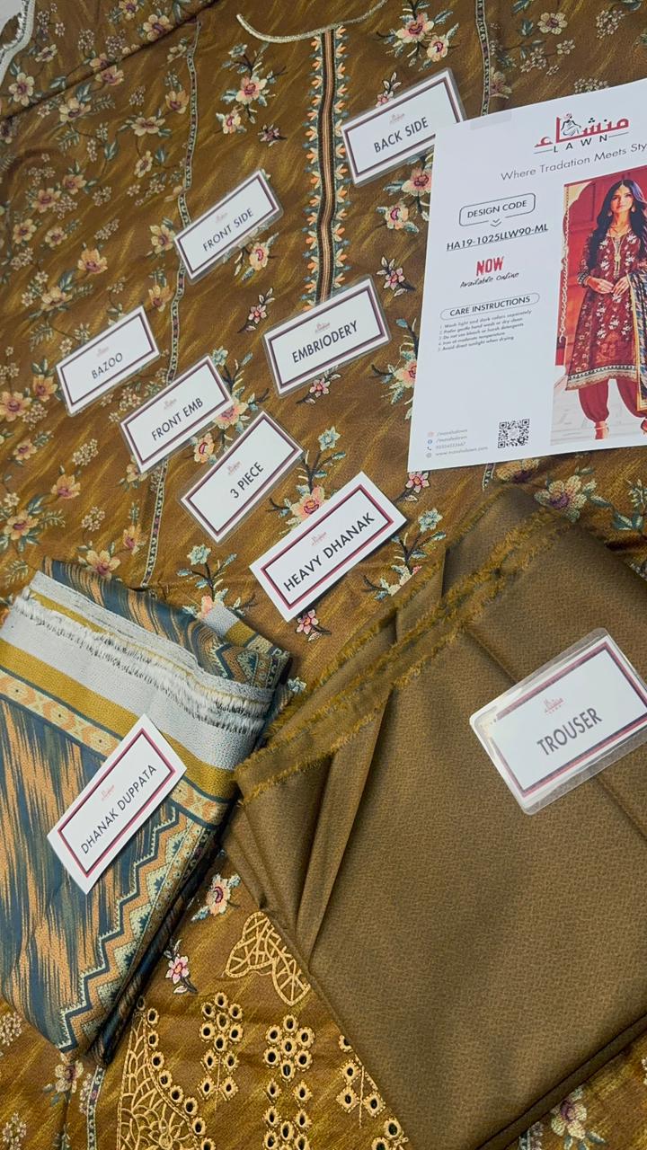 3 Piece Embroidered Dhanak Unstitched Suit –  Fancy Collection Luxury Winter Wear HA19-1025LLW90-ML