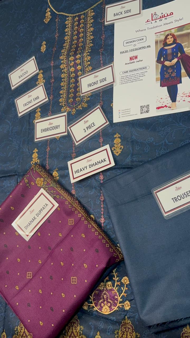 3 Piece Embroidered Dhanak Unstitched Suit –  Fancy Collection Luxury Winter Wear HA20-1025LLW90-ML