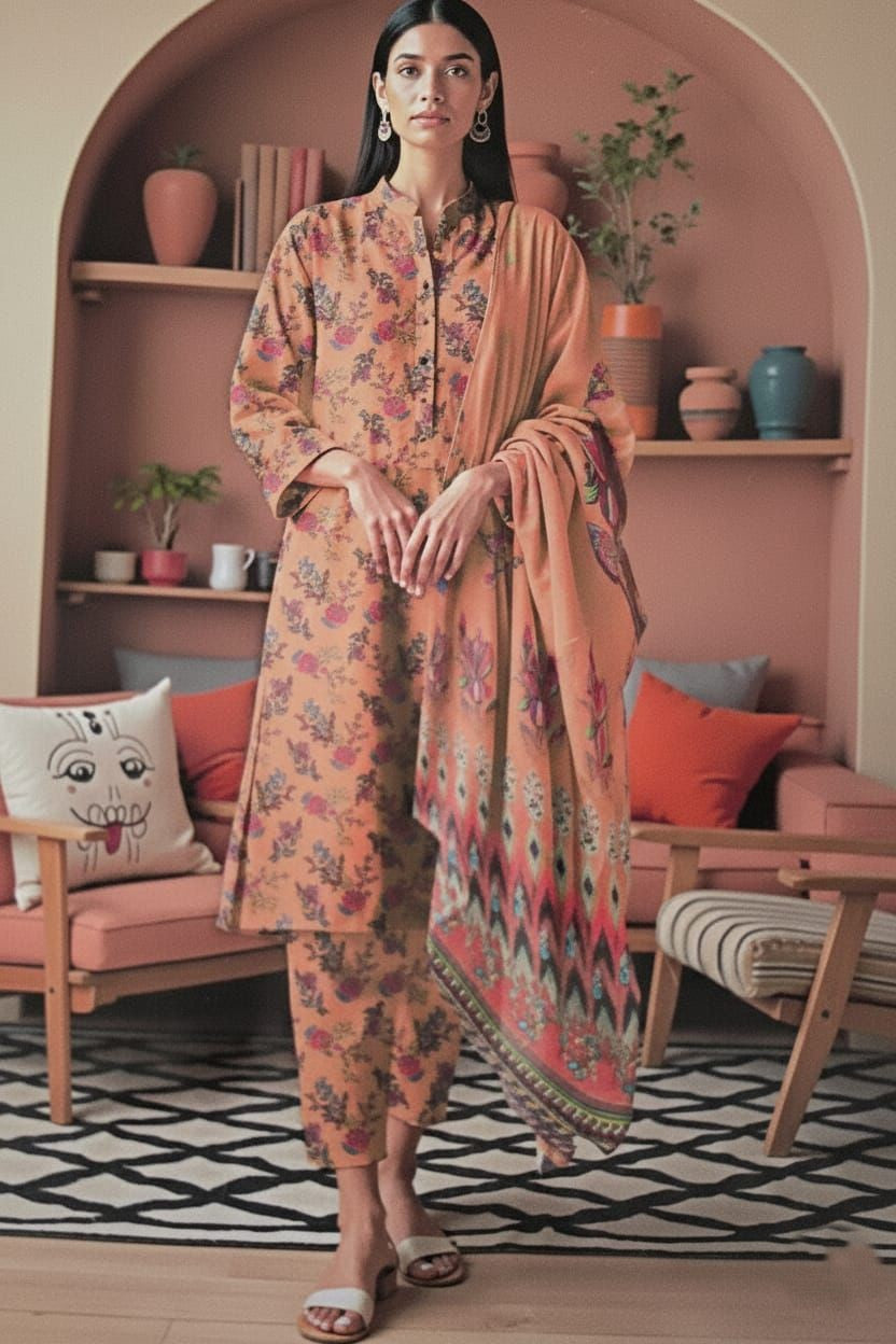 3 Piece Embroidered Karandi Unstitched Suit – Winter Wear MA44-1025LLW92-ML