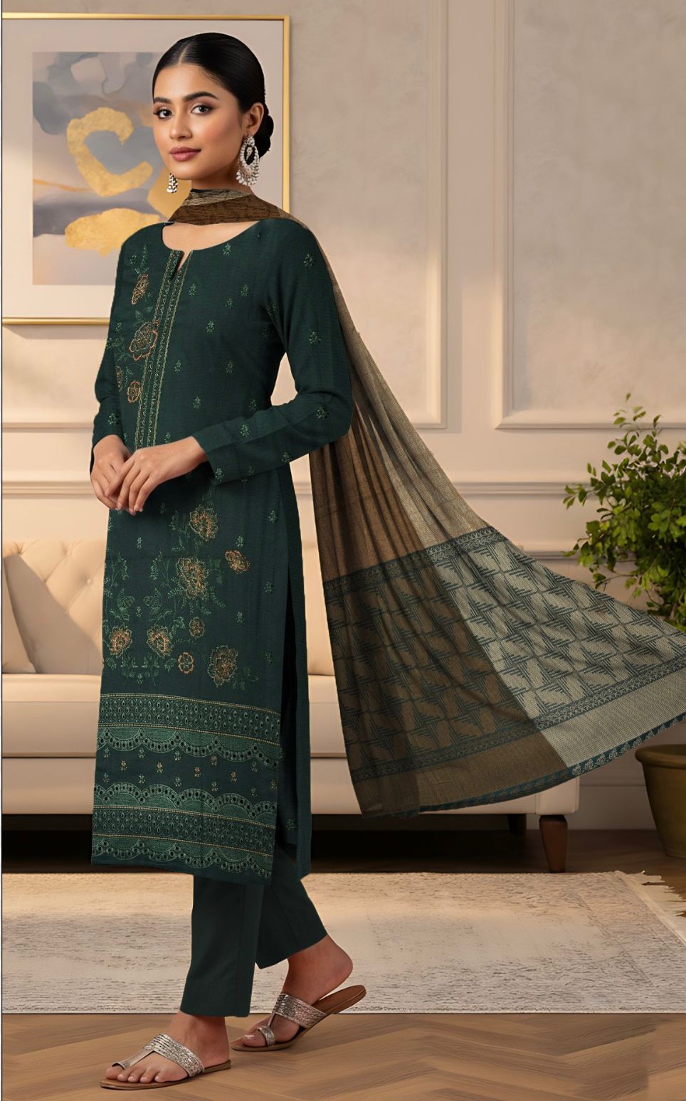 3 Piece Embroidered Dhanak Unstitched Suit –  Fancy Collection Luxury Winter Wear HA03-1025LLW90-ML