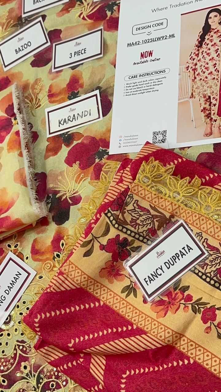 3 Piece Embroidered Karandi Unstitched Suit – Winter Wear MA42-1025LLW92-ML