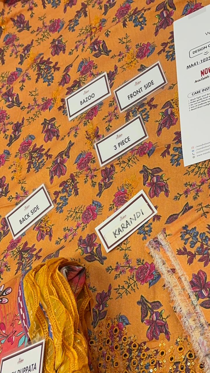 3 Piece Embroidered Karandi Unstitched Suit – Winter Wear MA41-1025LLW92-ML