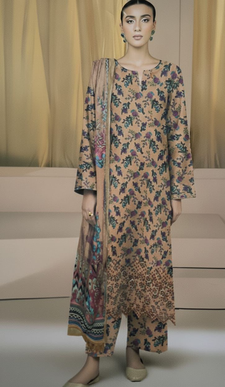 3 Piece Embroidered Karandi Unstitched Suit – Winter Wear MA41-1025LLW92-ML