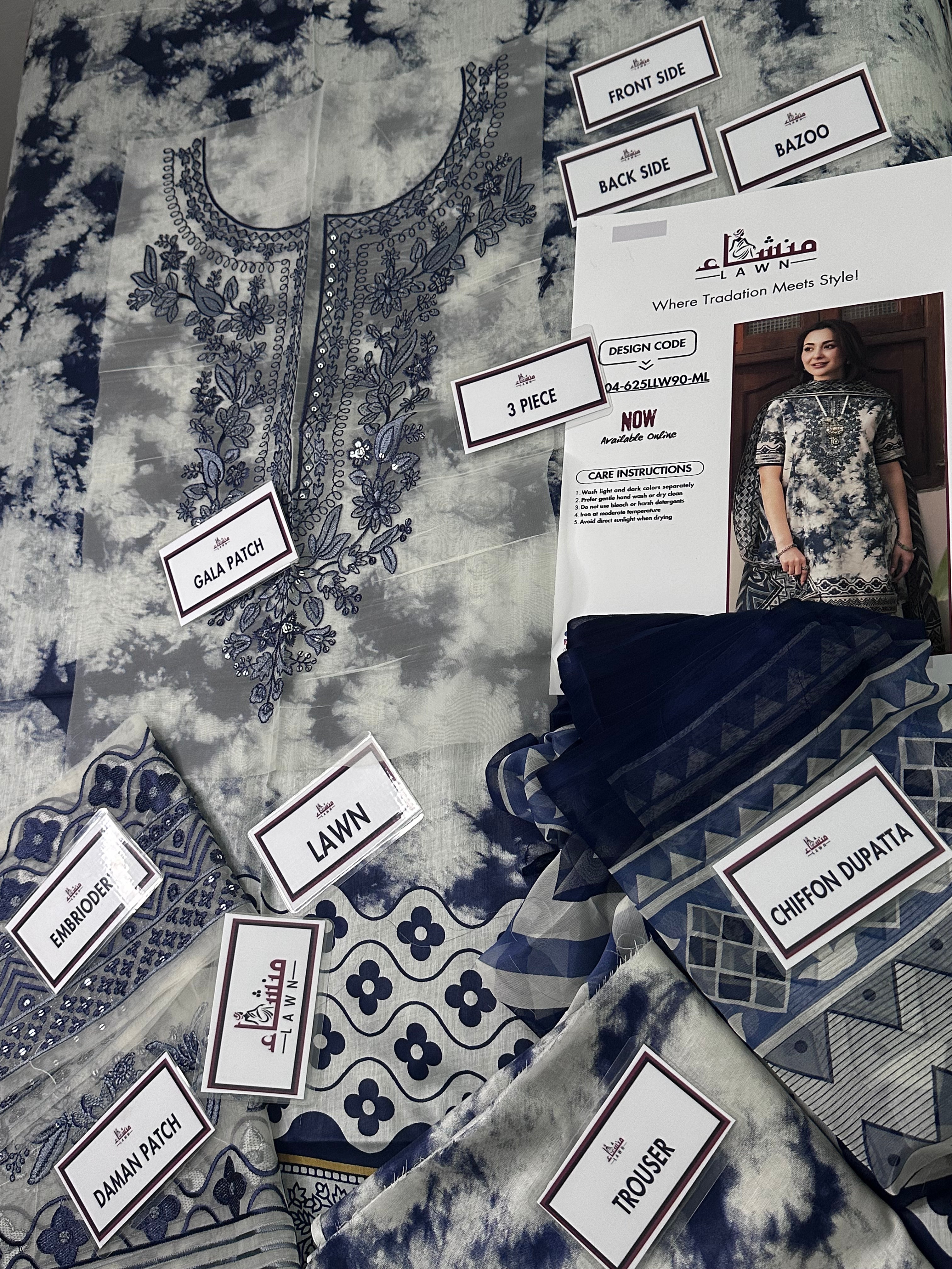 Elegant 3PCS embroidered unstitched suit from ManshaLawn | premium lawn in Pakistan, lawn suits available in Peshawar’s best fabric online store